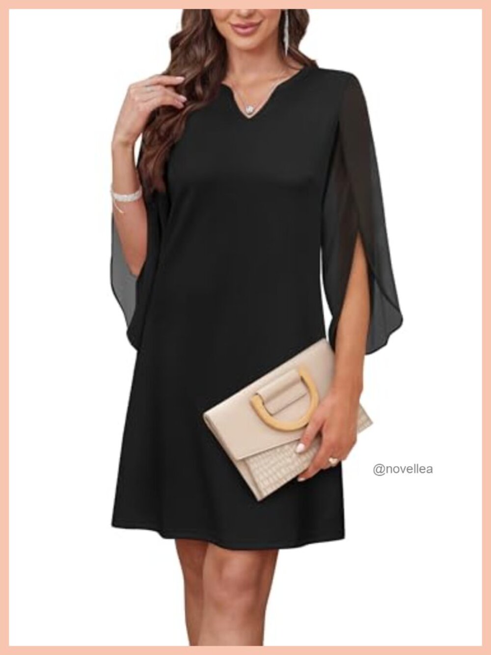 Chiffon Sleeve Wedding Guest Cocktail Dress A-Line V-Neck